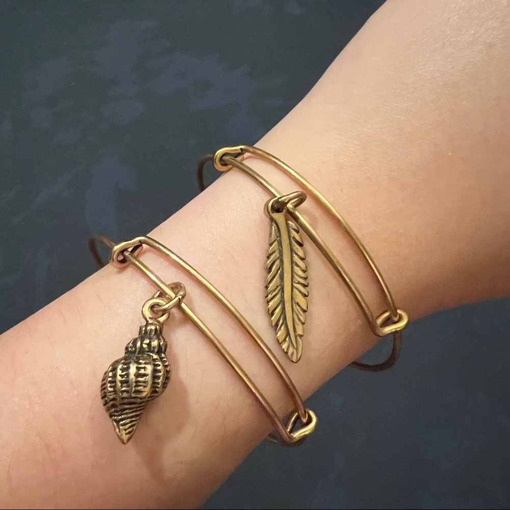 Set of 2 Alex & Ani Gold Bangle Bracelets with Charm